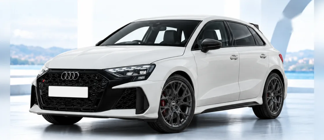 Audi RS3, front three-quarter view. Image for illustration; specification and colour may differ.