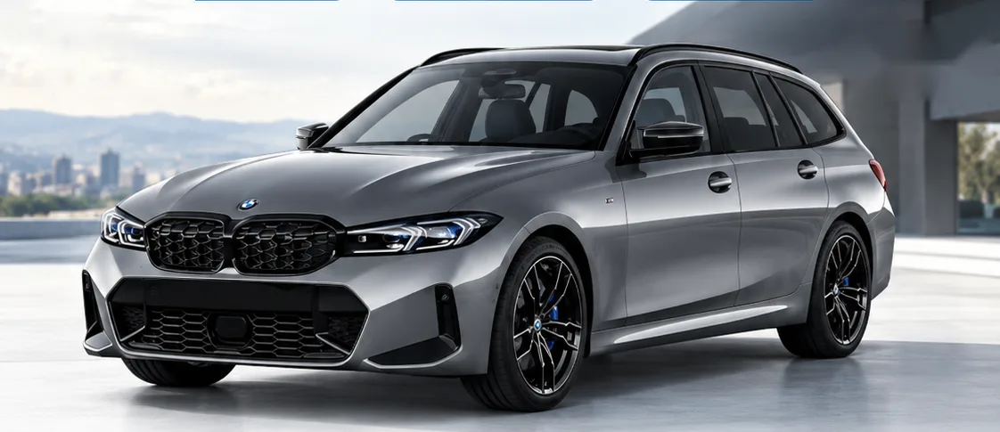 BMW 3 Series Touring, front three-quarter view. Image for illustration; specification and colour may differ.