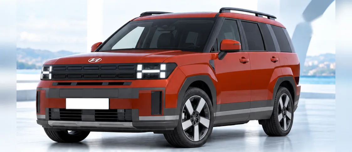 Hyundai Santa Fe, front three-quarter view. Image for illustration; specification and colour may differ.