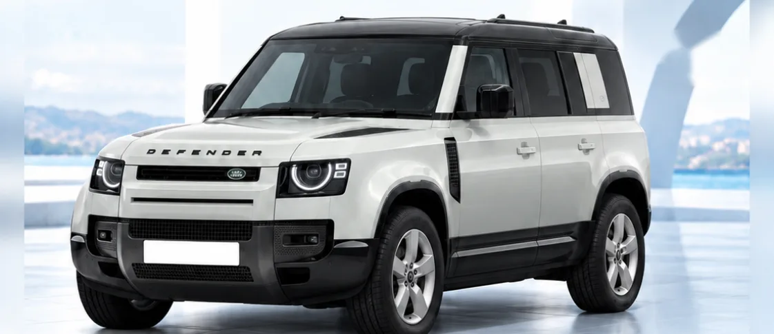 Land Rover Defender 110, front three-quarter view. Image for illustration; specification and colour may differ.