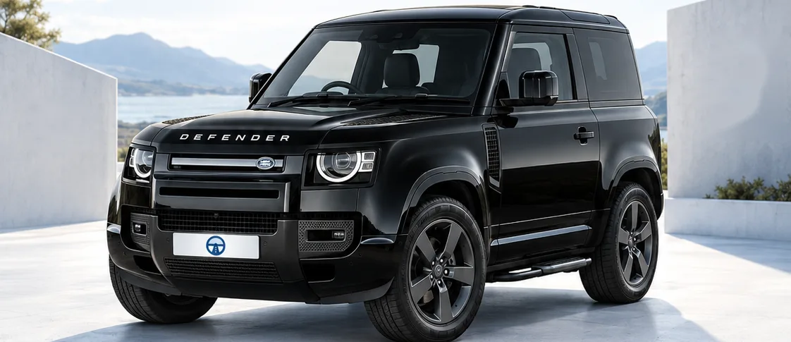 Land Rover Defender 90, front three-quarter view. Image for illustration; specification and colour may differ.