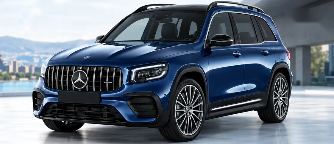 Mercedes-Benz GLB, front three-quarter view. Image for illustration; specification and colour may differ.