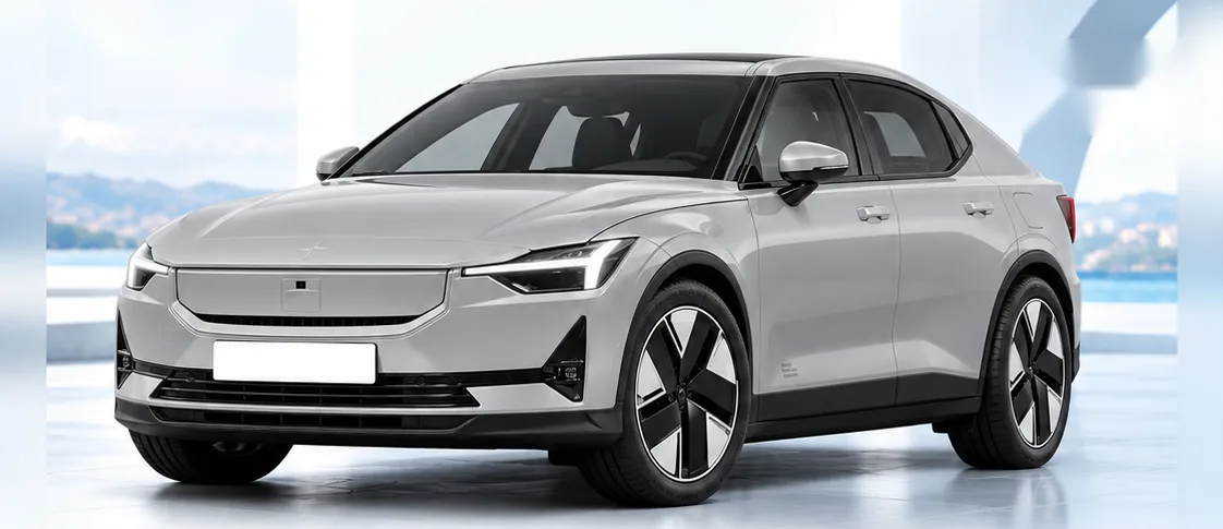 Polestar 2, front three-quarter view. Image for illustration; specification and colour may differ.
