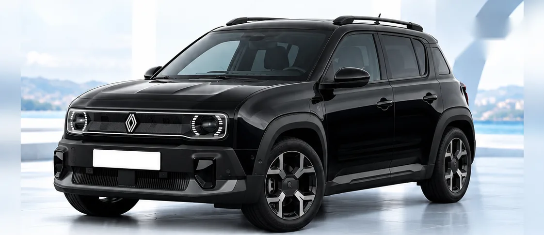 Renault 4 E-Tech electric, front three-quarter view. Image for illustration; specification and colour may differ.