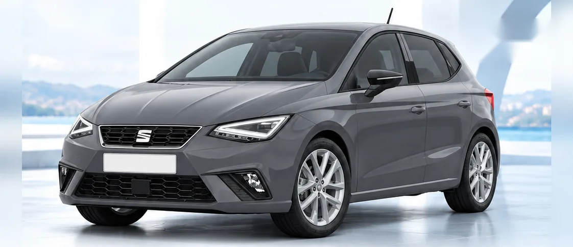 SEAT Ibiza, front three-quarter view. Image for illustration; specification and colour may differ.